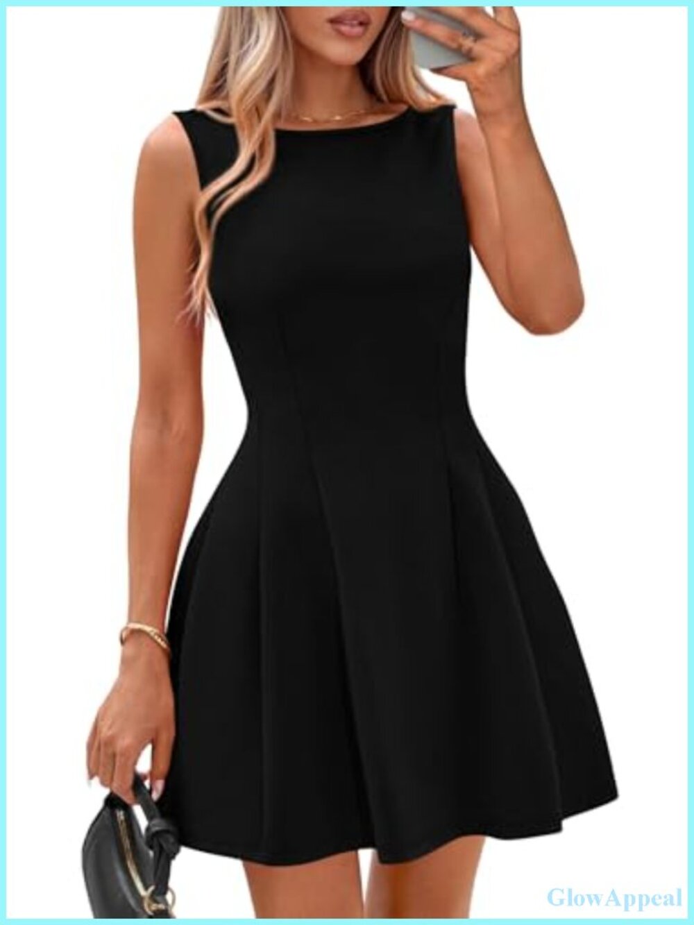 Boat Neck Sleeveless A-Line Mini Dress Polyester Cotton Spandex